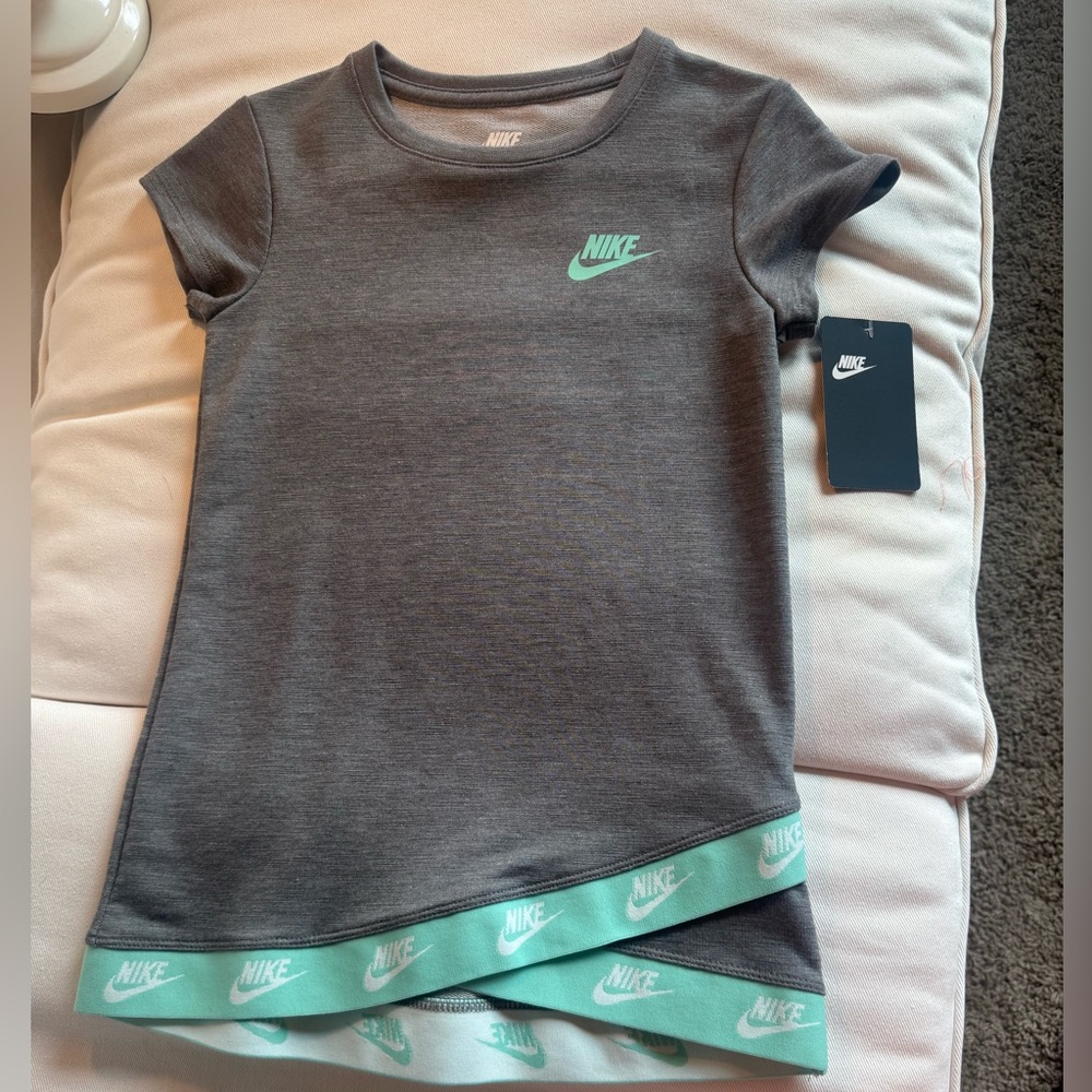 Nike Kids Girls Charcoal and Aqua Tunic length Tee size 6